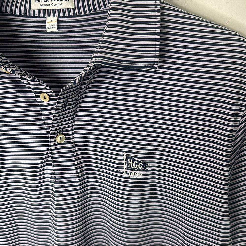 Peter Millar Mens Small H.C.C. Blue and White Striped Polo - Picture 4 of 6